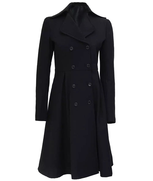 Carol Women's Black Double Breasted Wool Trench Coat image 0