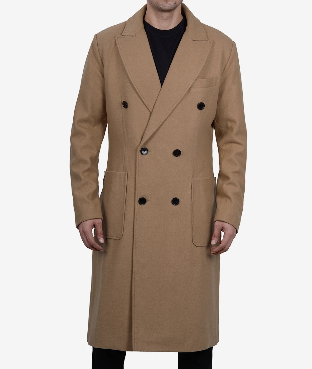 Men's Beige Double Breasted Wool Coat image 1