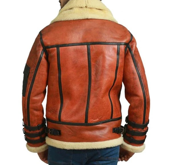 Men's RAF B3 Faux Shearling Aviator Bomber Leather Jacket image 1