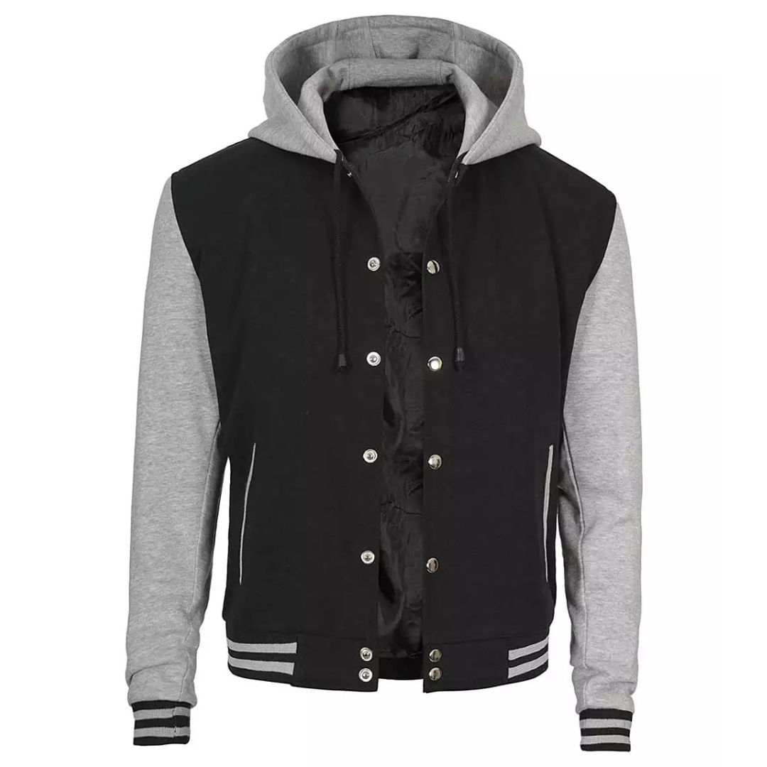 Men's Black And Grey Varsity Jacket With Hood image 1