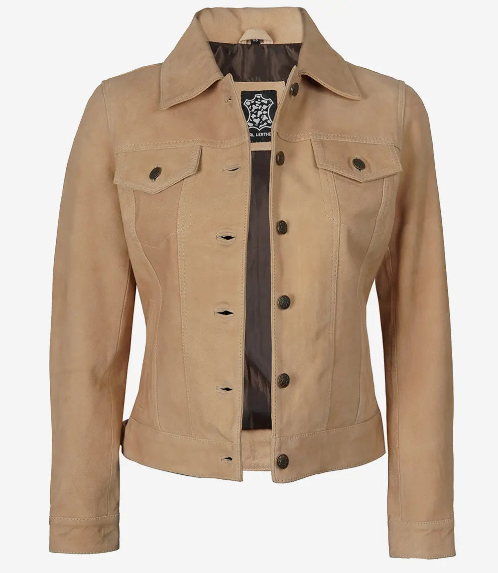 Women's Camel Classic Suede Trucker Jacket image 1