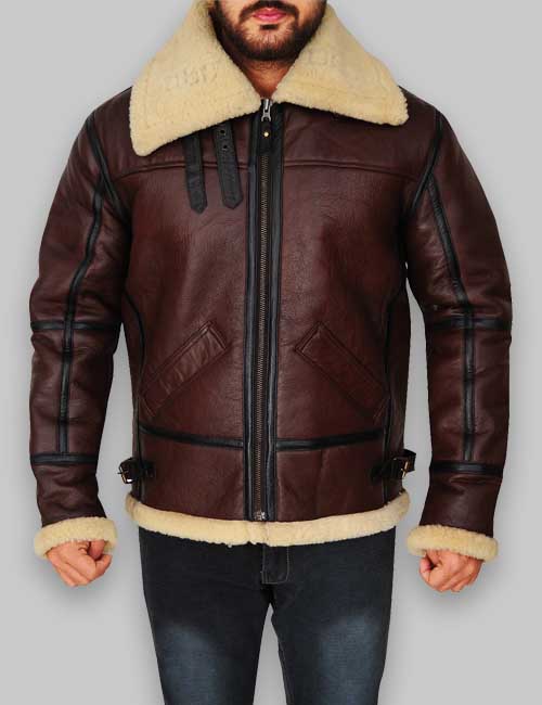 B3 RAF Men Shearling Brown Leather Jacket image 1