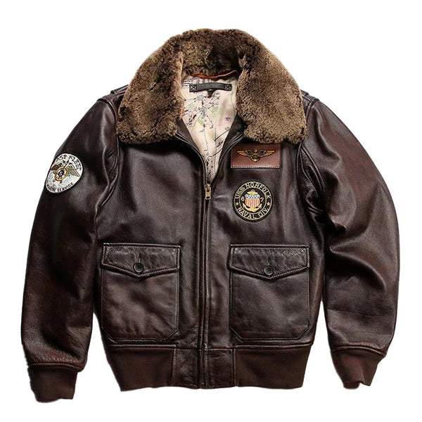 Men's Aviator Vintage Collar Faux Shearling Leather Jacket image 0
