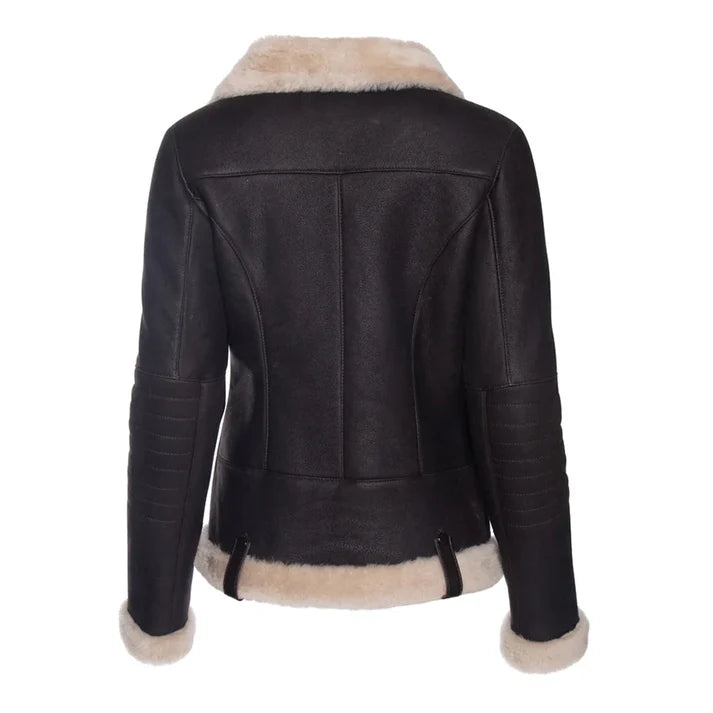 Women's Vanilla Merino Shearling Rich Brown Leather Jacket image 1