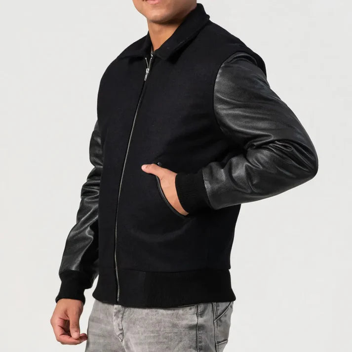 Black Body Jacket with Cowhide Leather Sleeves image 1
