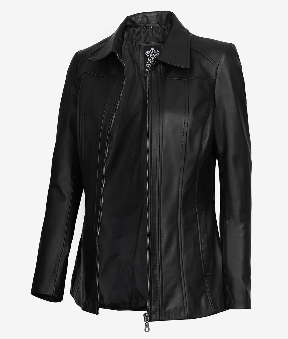 Marsha Women's Black 3/4 Long Leather Coat image 0