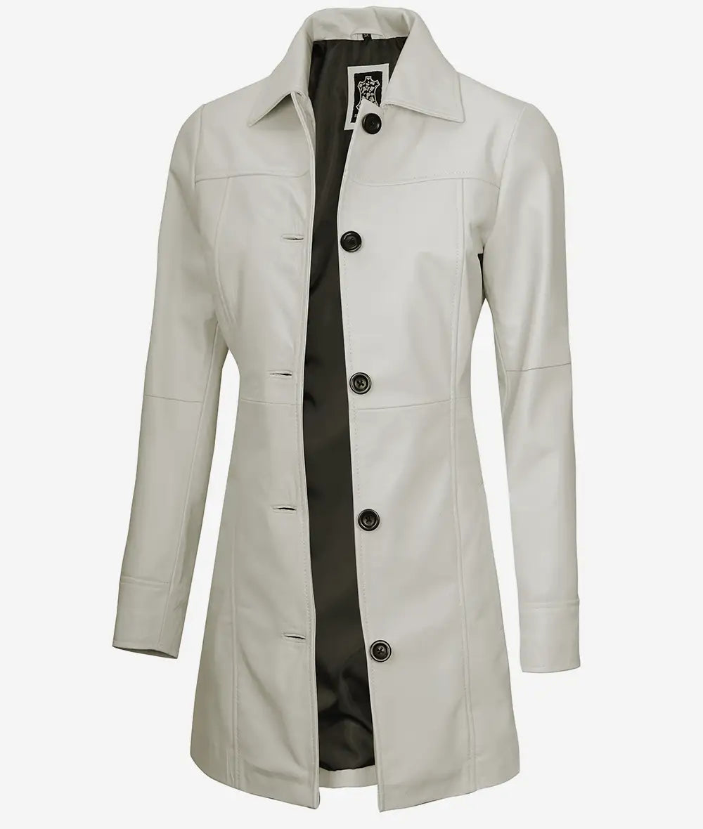 Women's Off White Real Leather 3/4 Length Coat image 0