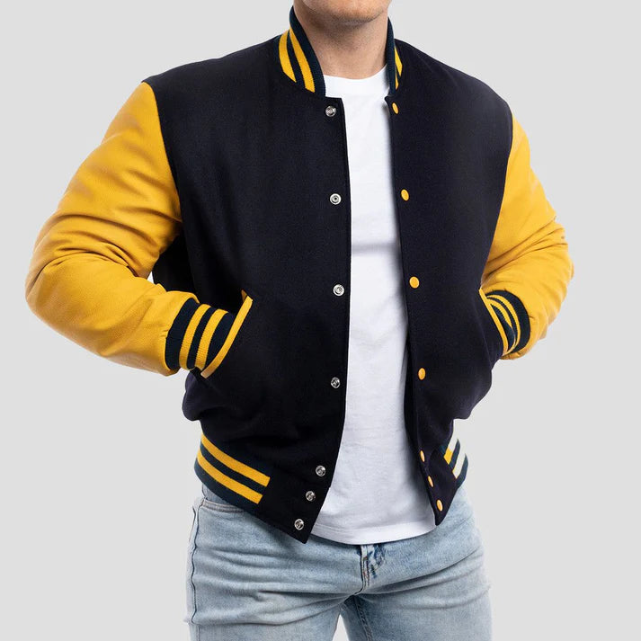 Men's Blue & Lemon Wool Varsity Jacket image 0
