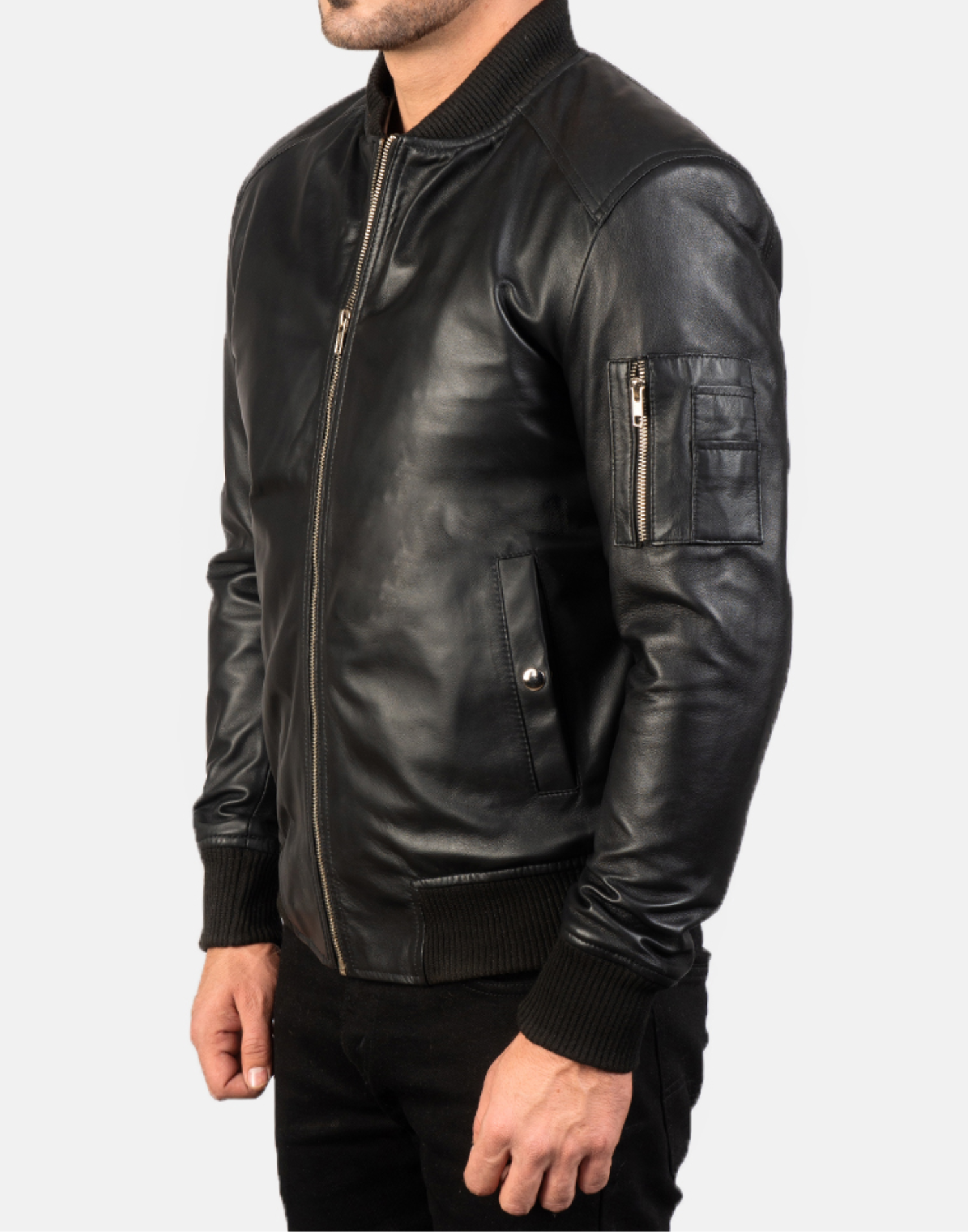 Bomia Ma-1 Black Leather Bomber Jacket image 3