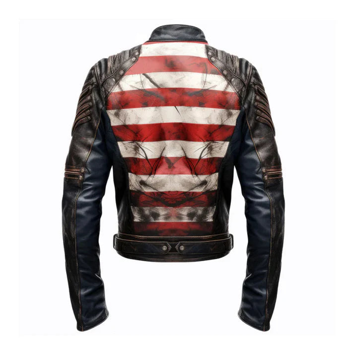 Men's USA Flag Casual Motorcycle Leather Jacket image 1
