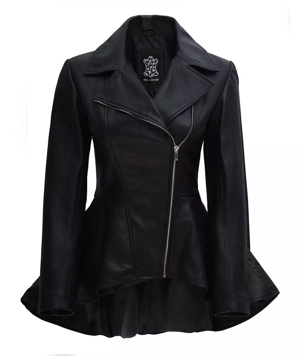 Women's Clarissa Peplum Black Leather Jacket image 0