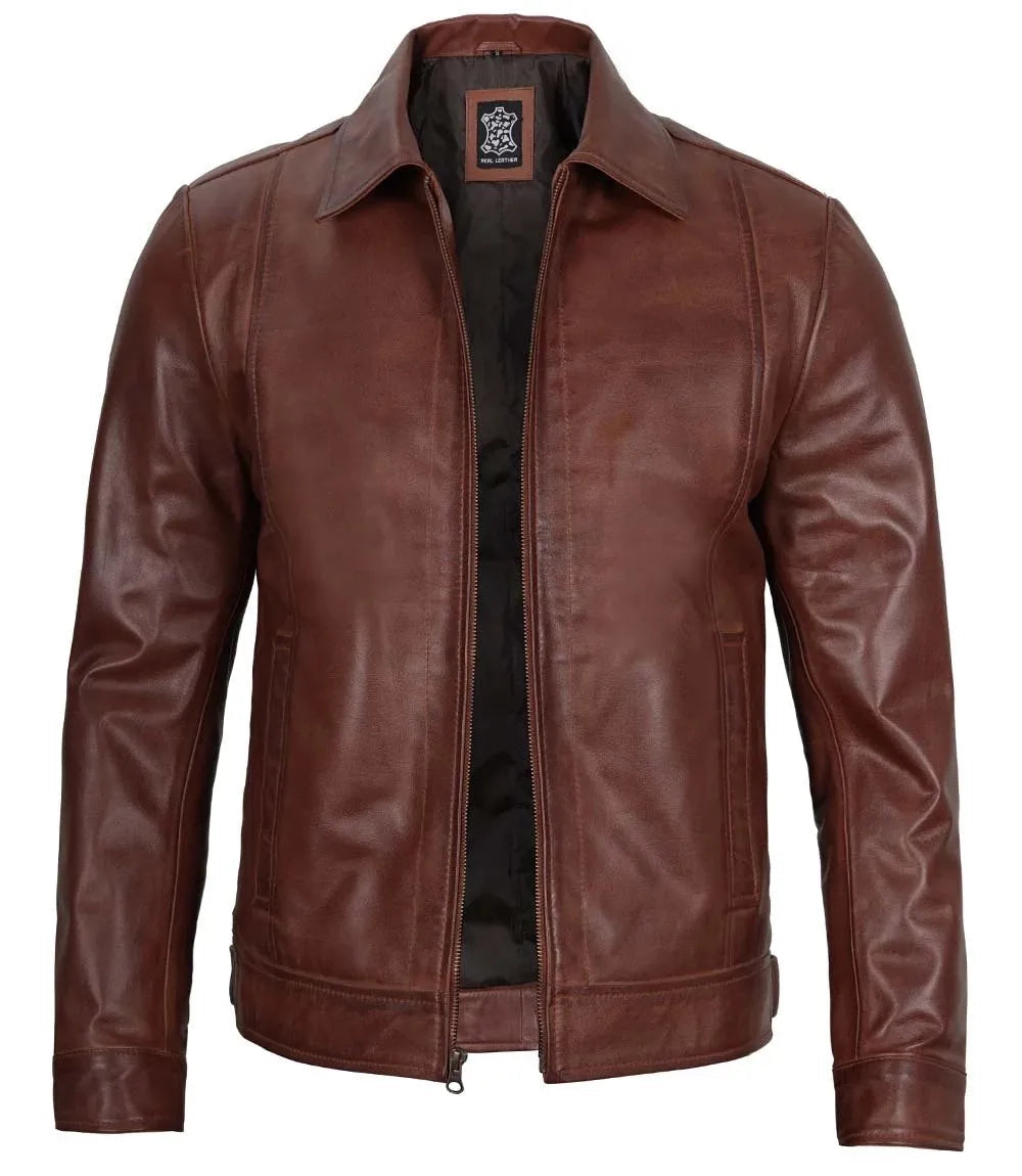 Men's Harrington Brown Leather Jacket image 1