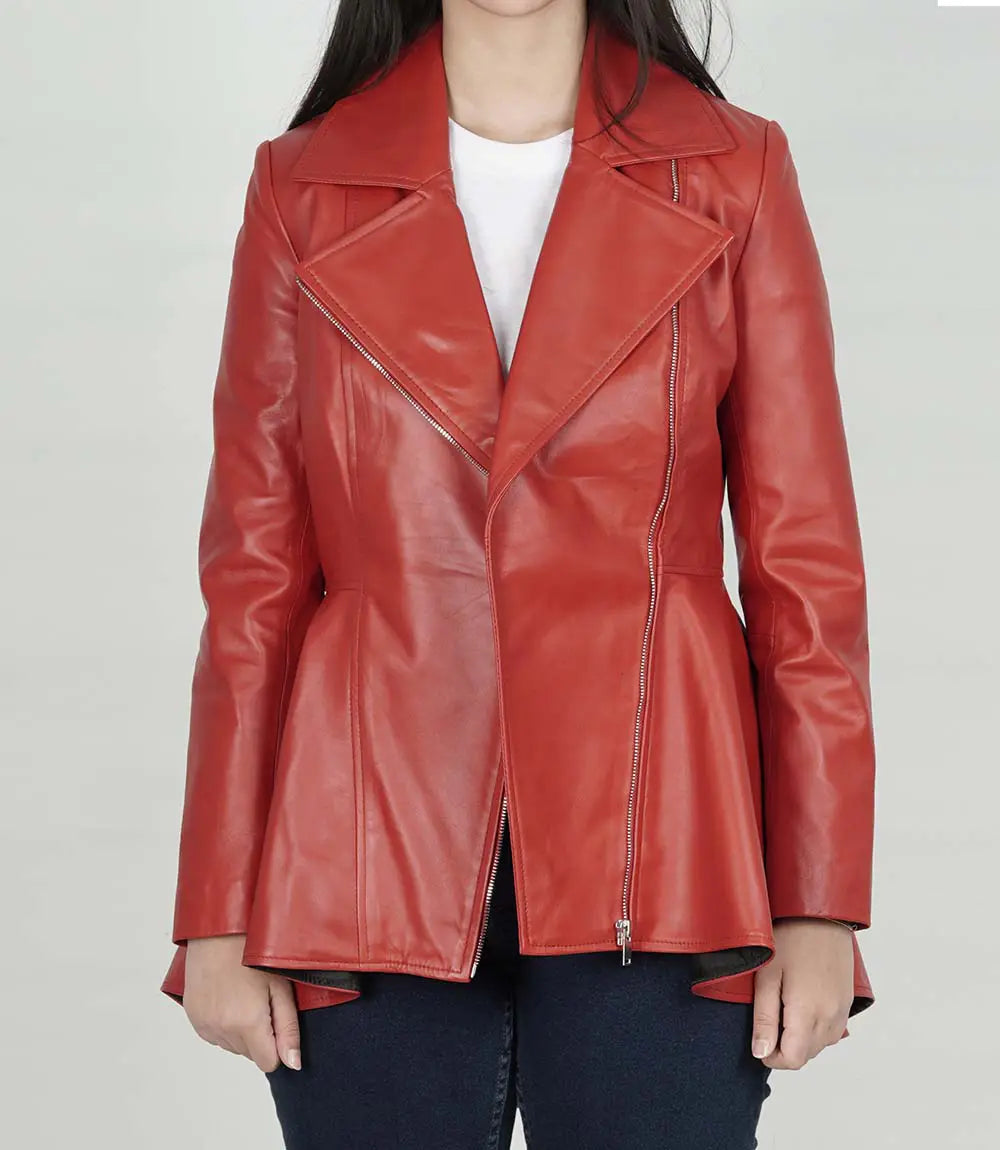 Women's Red Peplum Leather Jacket image 0