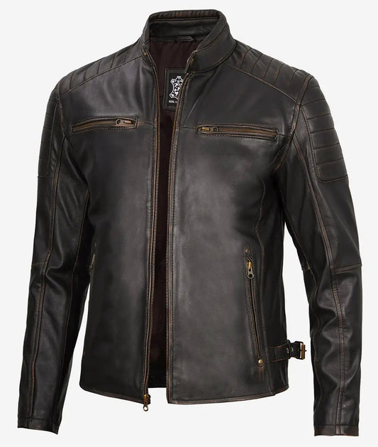 Men's Brown Rub Off Cafe Racer Leather Jacket image 0