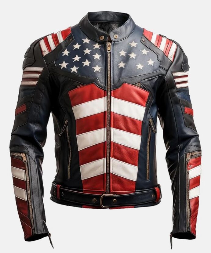 American Flag Leather Biker Jacket image 1