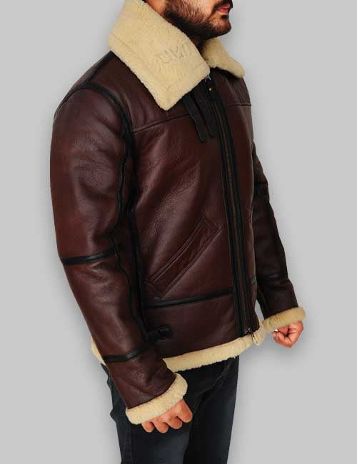 B3 RAF Men Shearling Brown Leather Jacket image 3