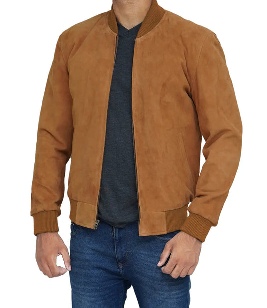 Light Brown Men's Suede Bomber Jacket image 0