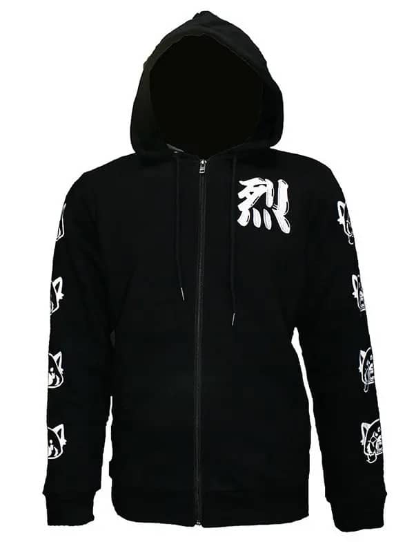 Aggretsuko Sleeve Faces Black Hoodie image 1