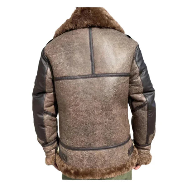 Men's Short Mixed Colors Pilot Faux Shearling Moto Real Leather Jacket image 1