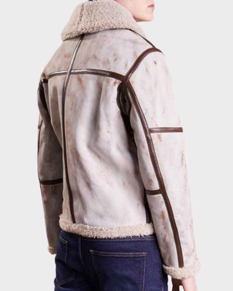 Aviator Style Mens White Waxed Leather Jacket image 1