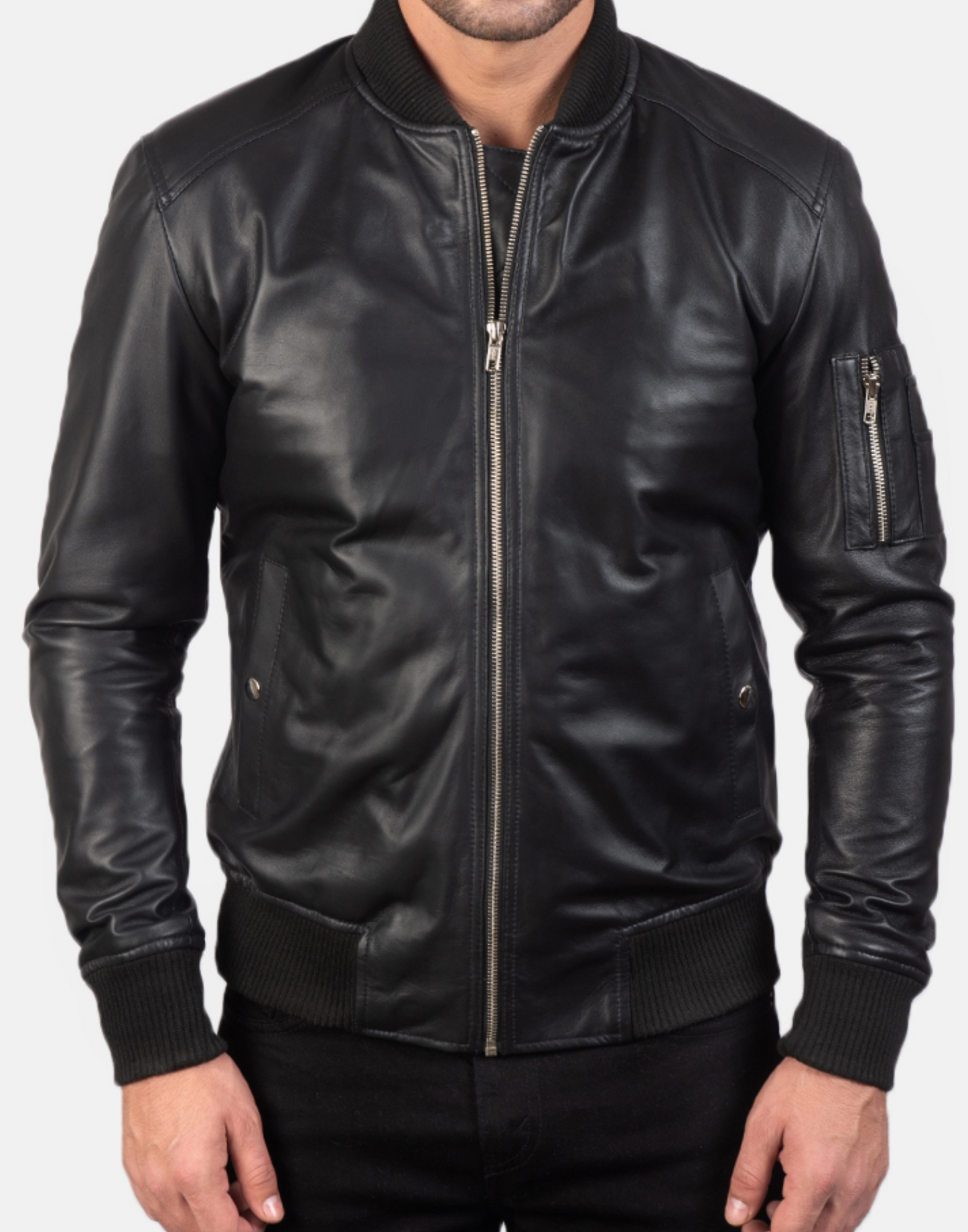 Bomia Ma-1 Black Leather Bomber Jacket image 2