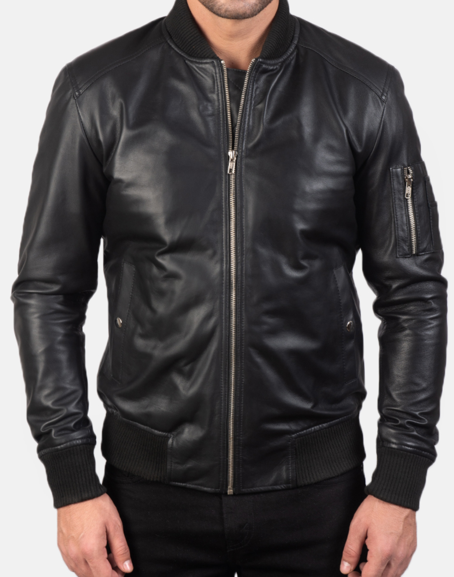 Bomia Ma-1 Black Leather Bomber Jacket image 2