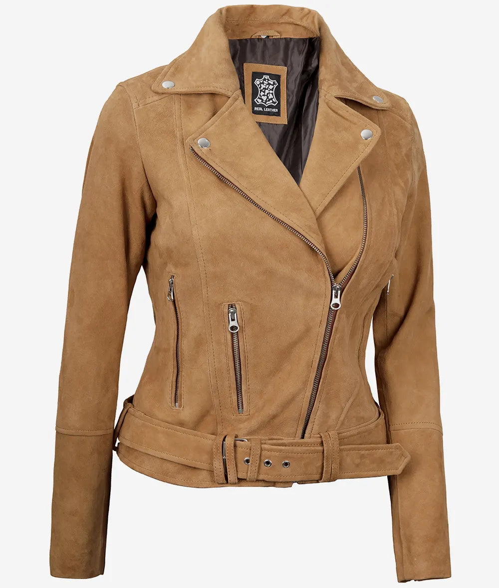 Women's Brown Premium Suede Moto Jacket image 1
