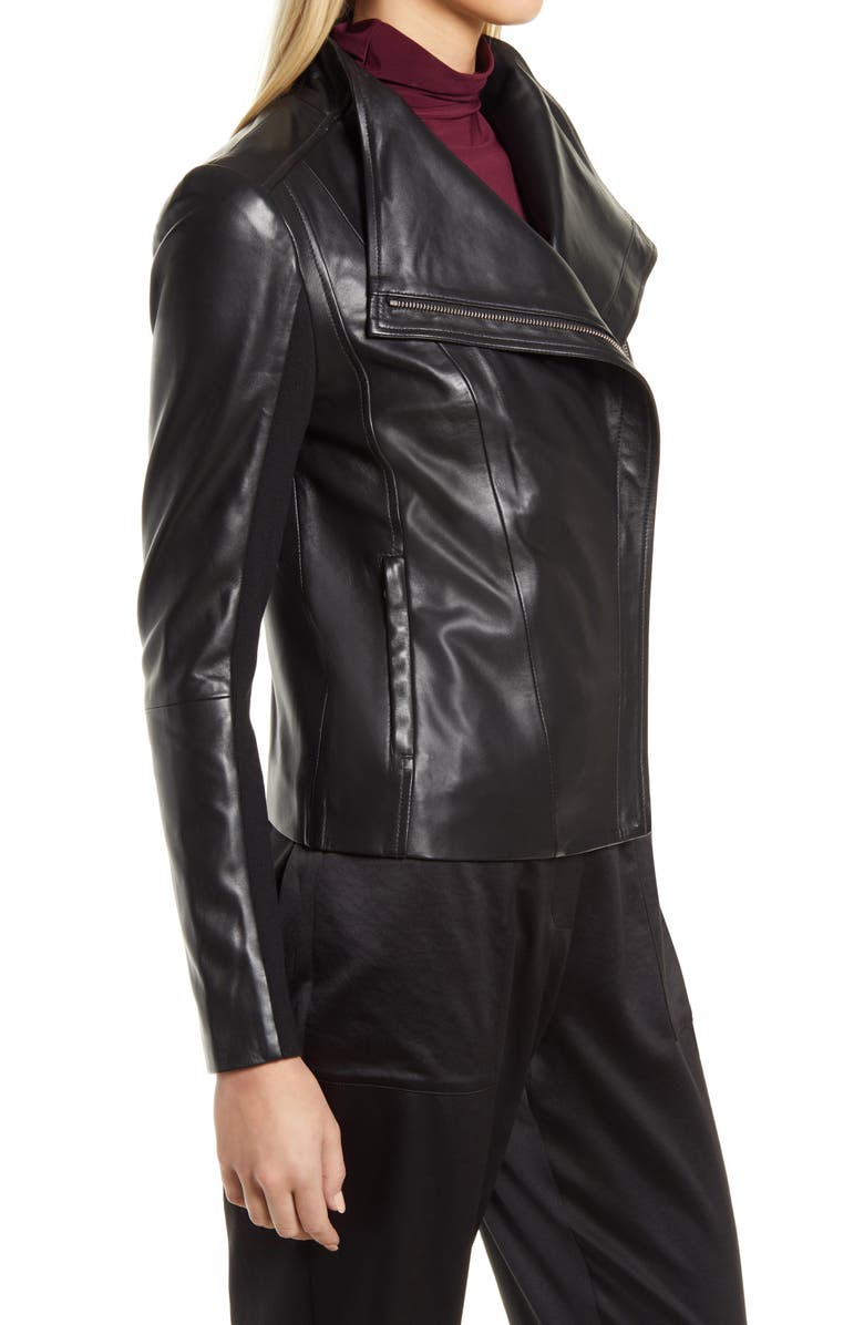 Black Lapel Collar Leather Jacket Women image 1
