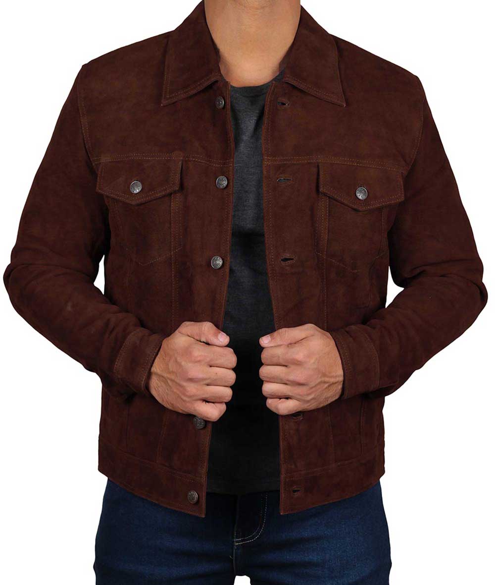 Men's Dark Brown Trucker Suede Jacket image 1