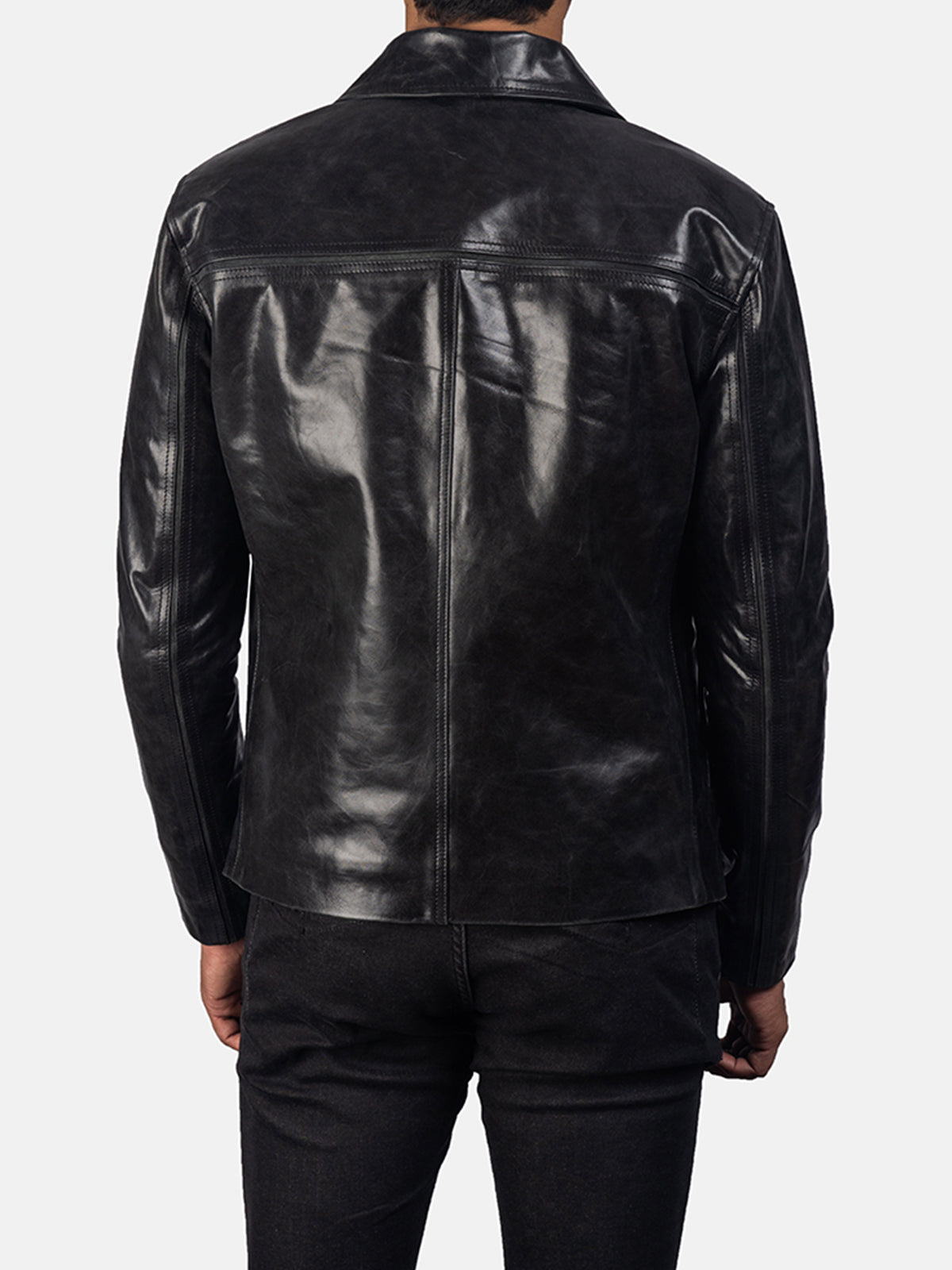 Black Leather Cafe Racer Jacket image 0