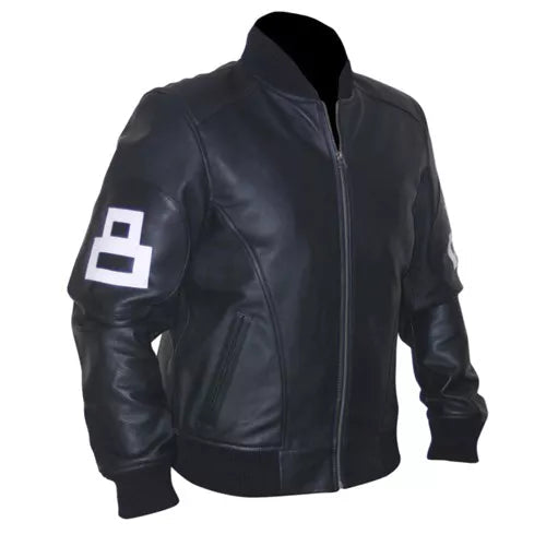 8 Ball Black Cowhide Bomber Leather Jacket image 1