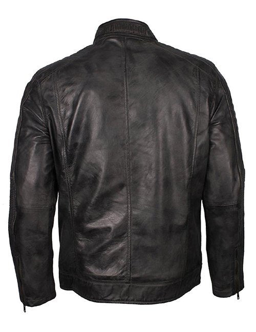 Vintage Style Mens Cafe Racer Grey Waxed Leather Jacket image 1