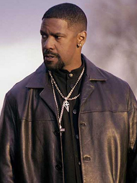Training Day Denzel Washington Black Leather Coat image 0