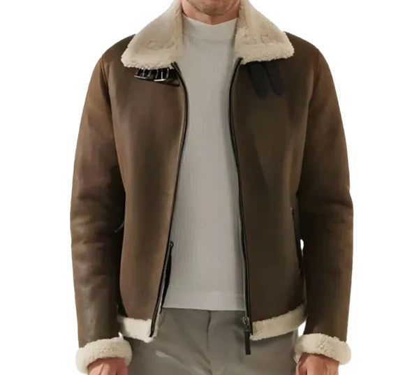 Men's B3 Faux Shearling Brown Leather Jacket image 1