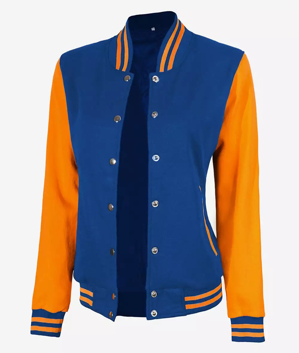 Women's Yellow and Royal Blue Varsity Jacket - Baseball Style image 1