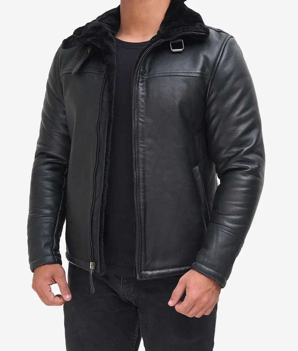 Men's B3 Bomber Shearling Black Leather Jacket image 0