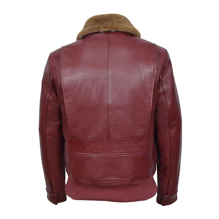 Men's Aviator Jet Fighter Maroon Faux Shearling Bomber Leather Jacket image 1