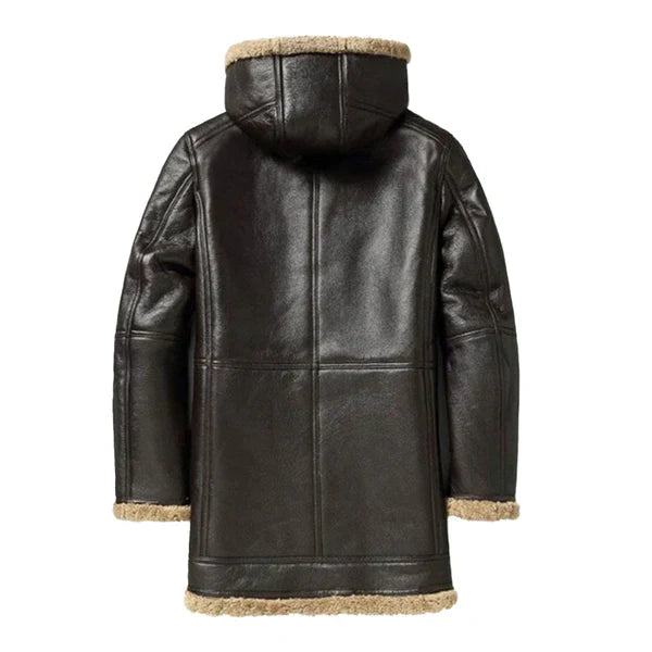 Men's B3 Hooded Shearling Coffee Leather Coat image 1