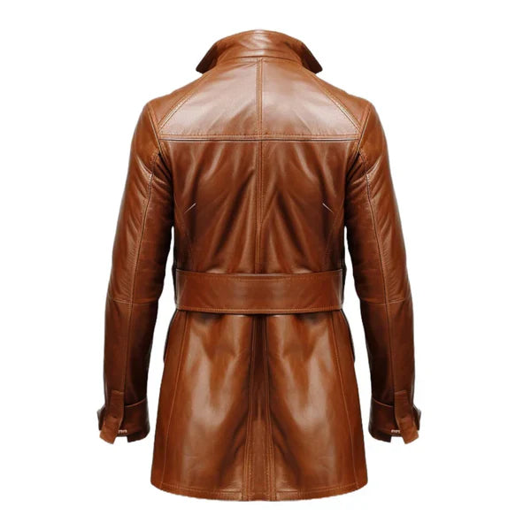 Vintage Big Pockets Brown Long Leather Coat image 1