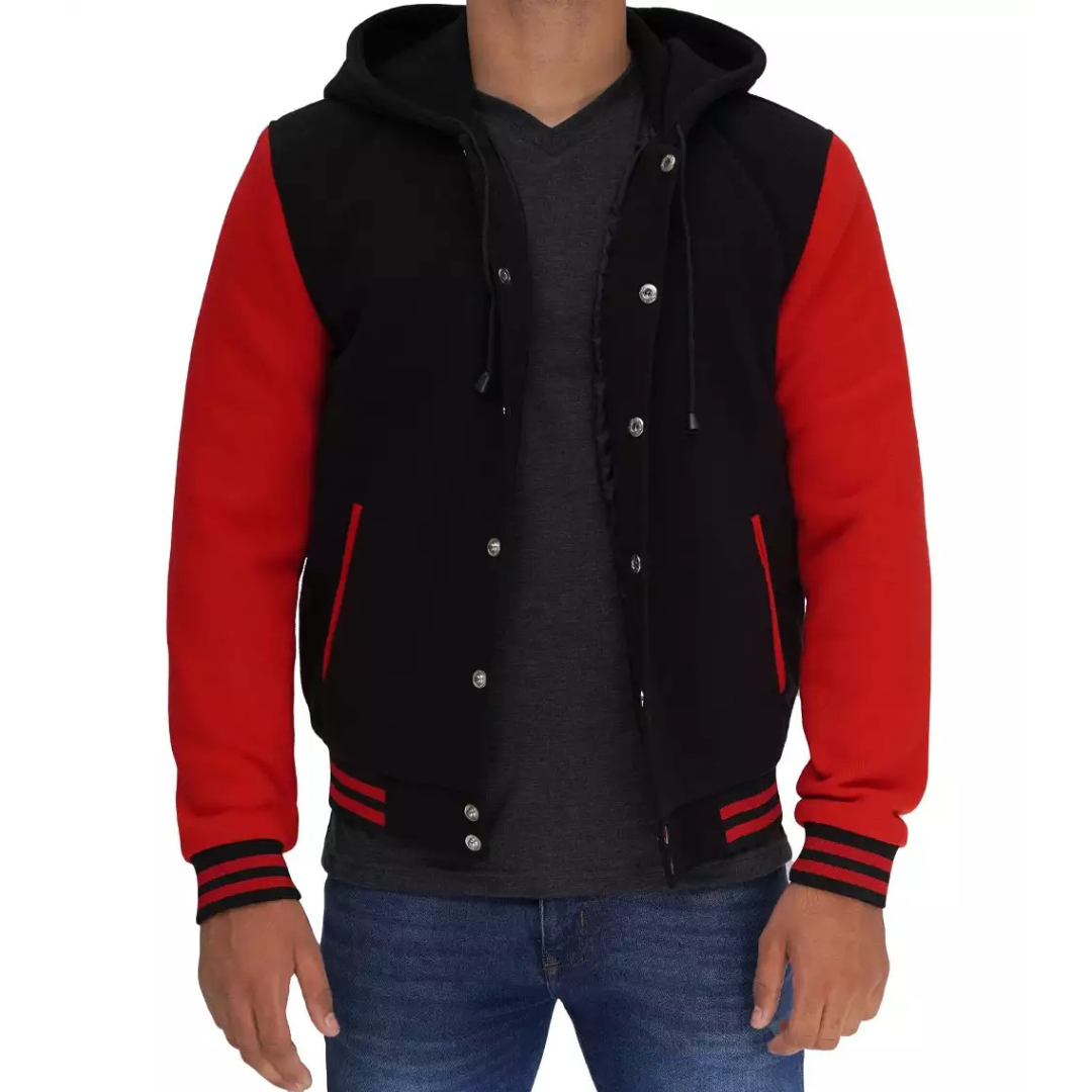 Men's Salerno Black and Red Varsity Jacket with Hood image 0