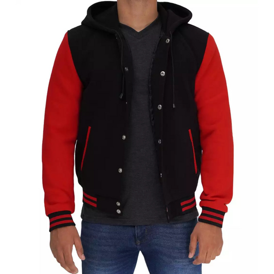 Men's Salerno Black and Red Varsity Jacket with Hood image 0
