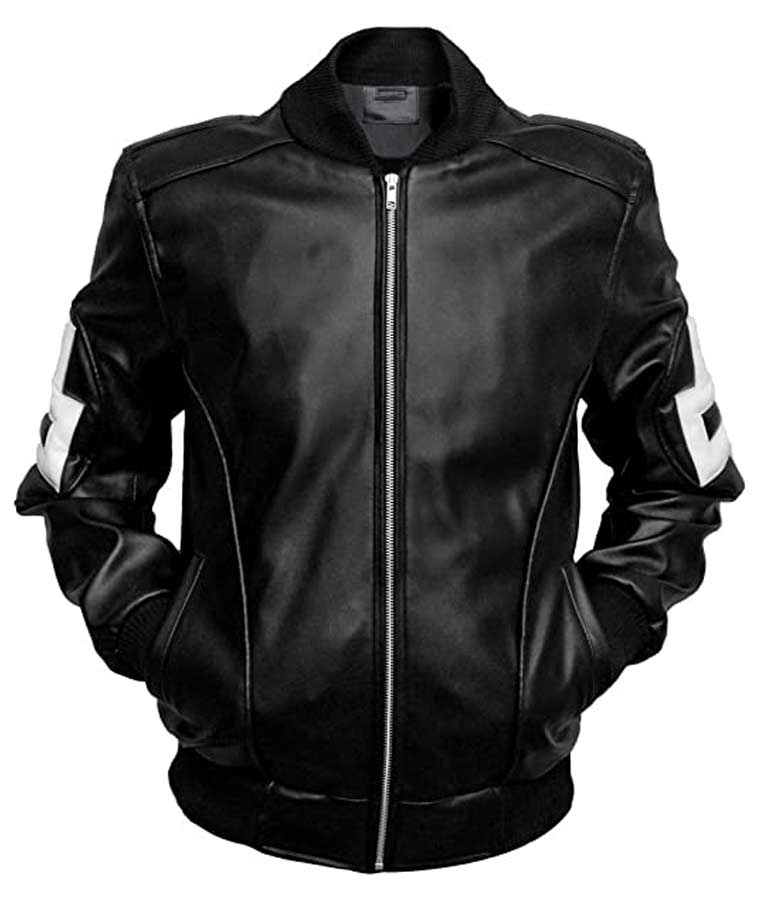 8 Ball Leather Jacket Bomber Style Black Leather Jacket image 1