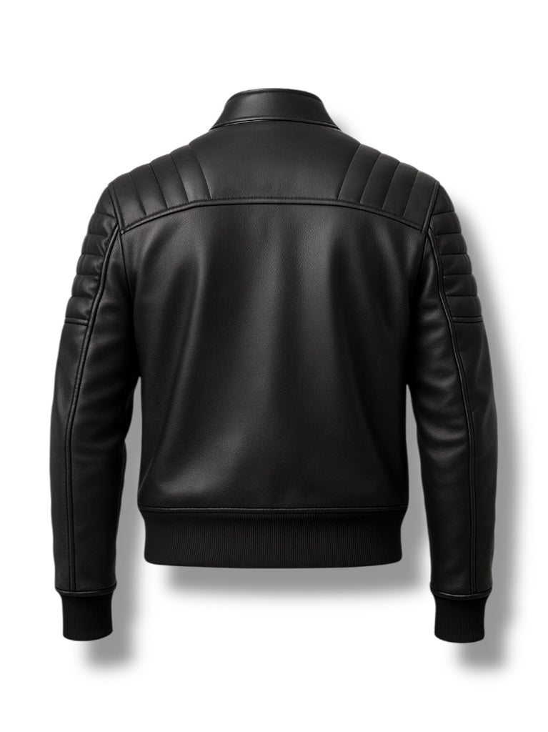 Padded Bomber Leather Jacket For Men.
