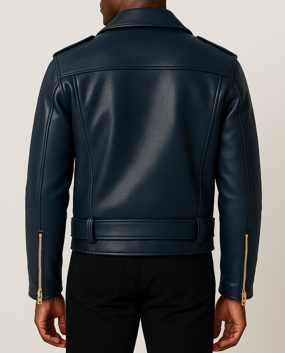 NAVYON – Blue Biker Leather Jacket for Men