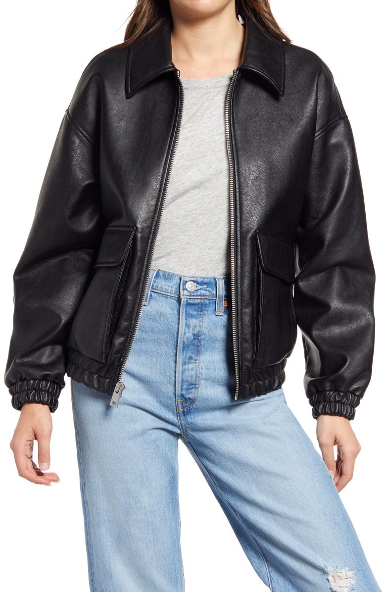 Black Bomber And Biker Leather Jacket Women image 1