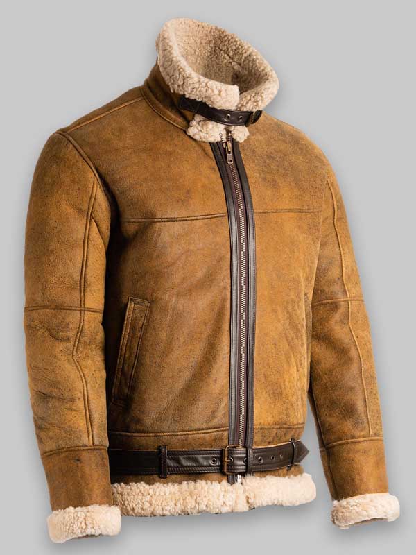 B3 Men Brown Shearling Leather Jacket image 1