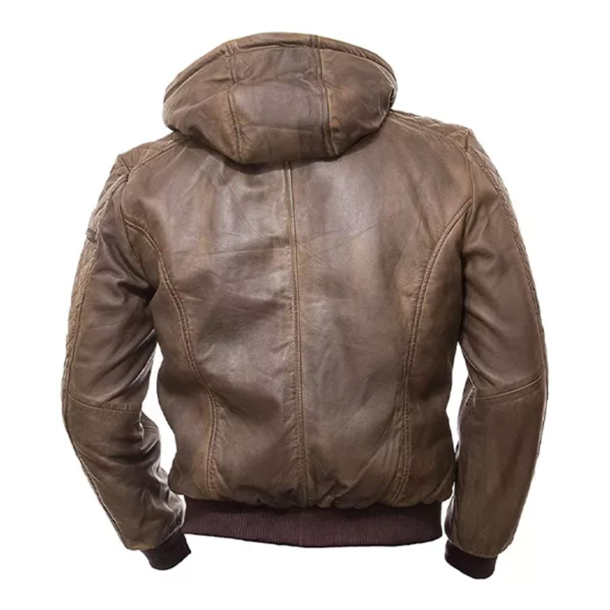 Men’s Brown Leather Hooded Jacket image 1