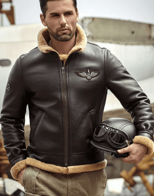 Brown RAF Aviator Airforce Sheepskin Shearling Leather Jacket image 0