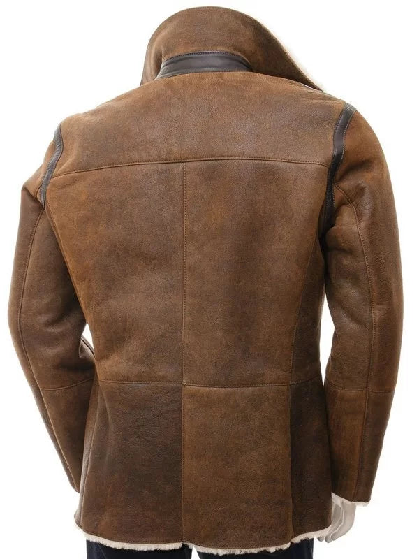 Mens Tan Sheepskin Shearling PeaCoat image 1