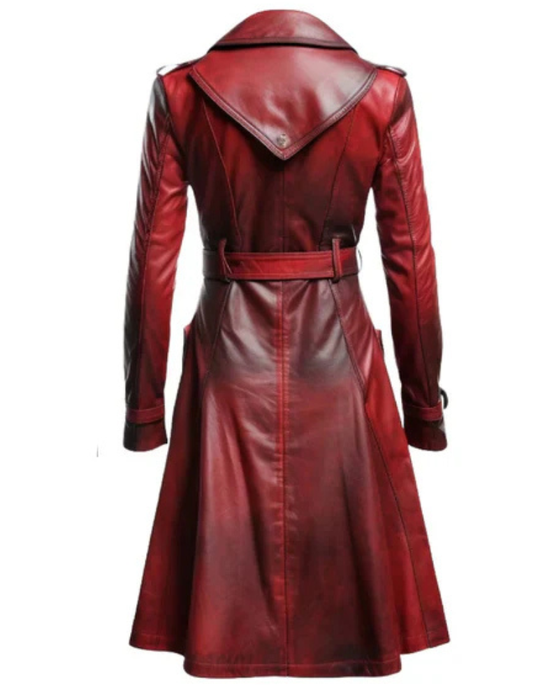 Women's Red Vire Long Leather Coat image 1